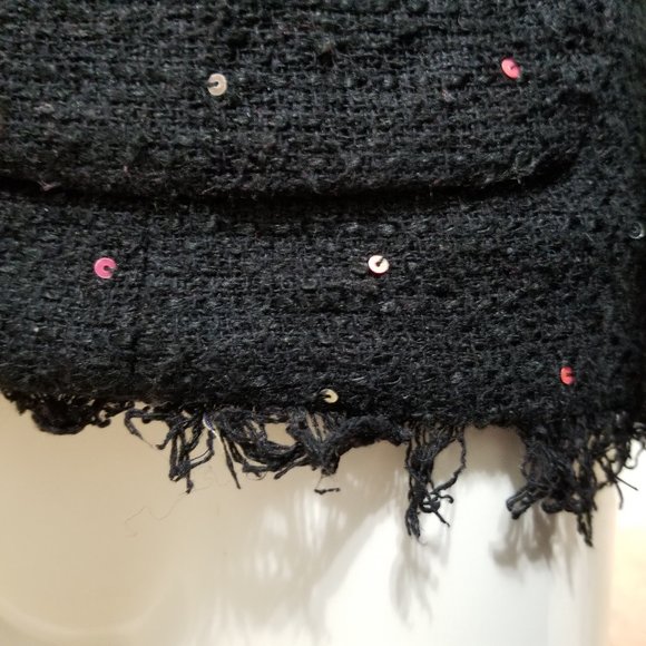 Silkland blazer Small sequin bling eyelash trim knit tweed jacket three buttons - Picture 10 of 13